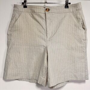 Reitmans Linen Blend Bermuda Shorts Beige Pinstripe High Rise Size 14 Tailored